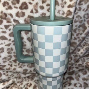 Checkerboard Travel Tumbler in Sage and White